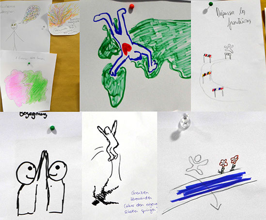 Sechs Skizzen von den Teilnehmerinnen und Teilnehmern